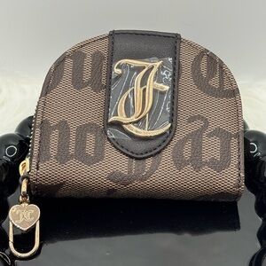 Juicy Couture taupe dark brown overstated half moon mirror wallet